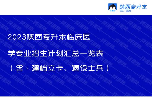 2023陕西专升本临床医学专业招生计划汇总一览表（含：建档立卡、退役士兵）