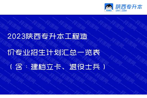 2023陕西专升本工程造价专业招生计划汇总一览表（含：建档立卡、退役士兵）